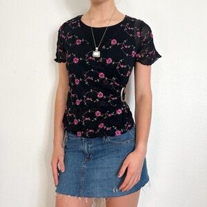 Floral y2k black sheer top